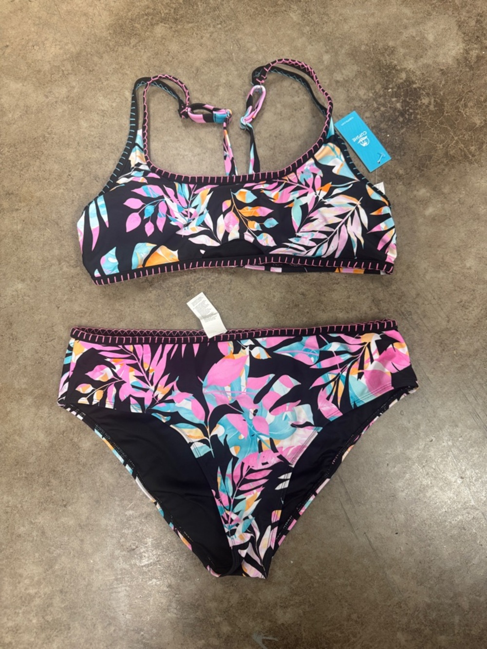Cupshe Black Tropical Floral Bikini - Pink, Teal, Yellow Accents